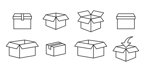 Poster - box icon set in line style. icon set of package shipping box delivery parcel. export boxes, cargo bo