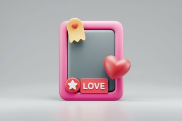 Poster - A 3D pink frame with heart and star decorations  perfect for love messages.