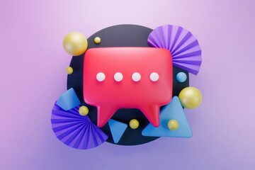 Aufkleber - 3D rendering of a red speech bubble with white dots  surrounded by colorful abstract shapes.