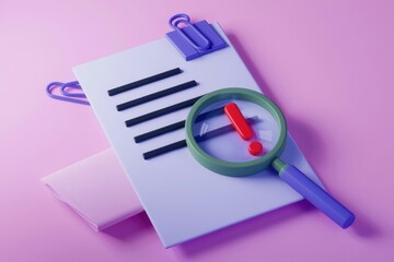 Poster - A magnifying glass with an exclamation mark pointing to a document  suggesting a problem or error.