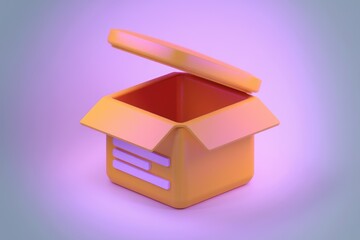 Aufkleber - An open cardboard box with a yellow hue against a purple background.