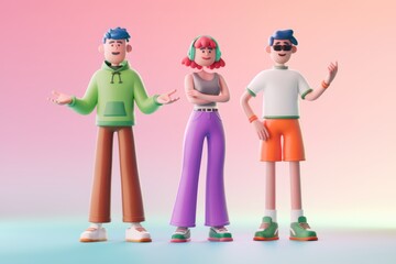 Poster - Three 3D cartoon characters standing together in casual clothing.