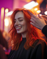 Hairdresser Transforming Client with Bright Colors and Natural Light