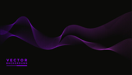 Leinwandbilder - Smooth wavy lines, bright purple. The composition of waves is small dots, black background, designed with soft yet luxurious textured materials.