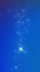 Wall Mural - Abstract shimmering blue background, scattered sparkling stars creating a magical holiday atmosphere, vibrant bokeh lights and glowing particles, festive seamless loop, Copy space.