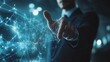 © Johannes - Uomo d'affari che tocca con la mano un grafico a linee ascendenti su uno schermo virtuale, concetto di crescita del business
