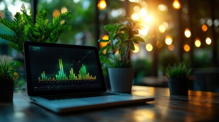 Poster - Laptop with data analysis in green lights