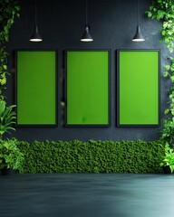 Poster - Three empty frames on a green wall.