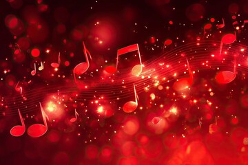 Poster - Red Music Notes Abstract Background with Lights Effect. generative ai
