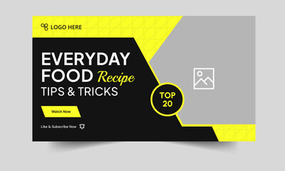 Wall Mural - editable vector everyday food recipe tips and tricks video thumbnail banner template design, food re