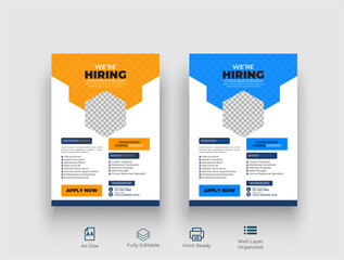 Wall Mural - hiring job flyer design, we are hiring job advertisement flyer poster template, employee hiring flye