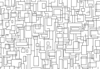 Poster - Black and white line drawing of abstract modern urban building, abstract architecture building construction perspective design.