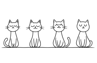 Poster - A set of cats drawing in abstract style, black and white line art illustration. Kitten isolated on white background.