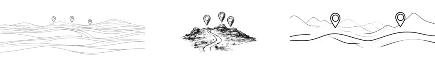 Poster - Line map symbol, location point for business. Pin location, geosign of continuous line. Illustration for delivery services.