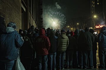 Poster - Group of people enjoying a firework display outdoors