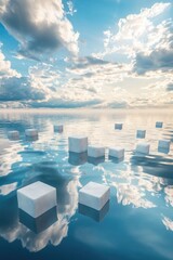Aufkleber - Group of cubes drifting on the surface of a calm body of water