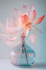Aufkleber - A pink flower sits elegantly in a clear glass vase on a table, perfect for decorative purposes or as a still life photography subject