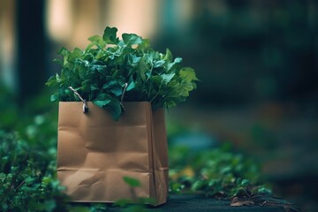 Aufkleber - A brown paper bag filled with various green plants and foliage