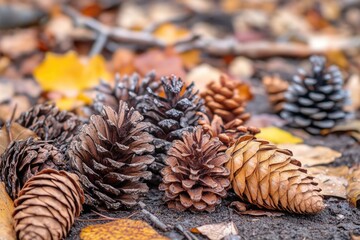 Poster - A collection of pine cones gathered on the forest floor