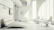 © ArpPSIqee - A retro-futuristic space-age living room design featuring a white canvas backdrop, Adorned with minimalist retro-futuristic furniture arrangements, Retro-futuristic minimalist style