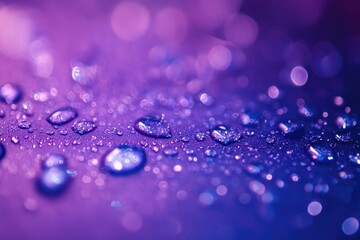 Poster - Close-up view of water droplets on a purple surface, ideal for use in scientific or technology-related contexts