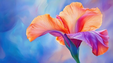 Poster - A vibrant orange and purple flower blooms against a bright blue background, perfect for adding a pop of color to your design or project