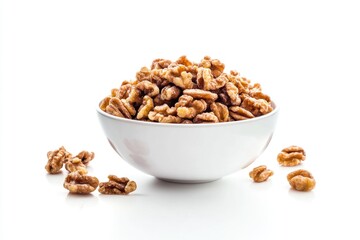 Aufkleber - A white bowl filled with nuts sitting on a table, ideal for use in still life or food photography