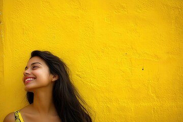 Poster - A woman stands in front of a bright yellow wall, ready for something