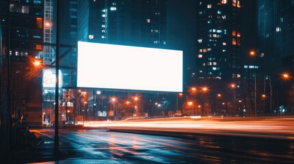 Aufkleber - A city street scene at night with a large billboard in the background, perfect for use in urban or commercial settings