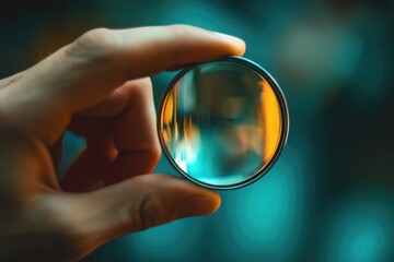 Poster - Close-up of a person examining an object with a magnifying glass, for illustration or documentation purposes