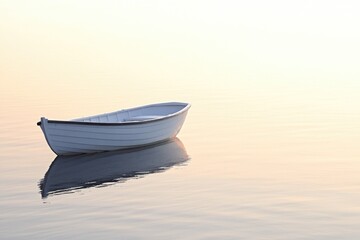 Poster - A small white boat floats on the surface of a calm body of water, perfect for serene moments or peaceful scenes