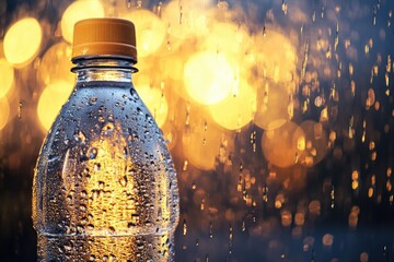 Poster - A clear plastic water bottle sits alone on a table top, ready for use