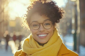 Poster - A woman wearing yellow scarf and glasses