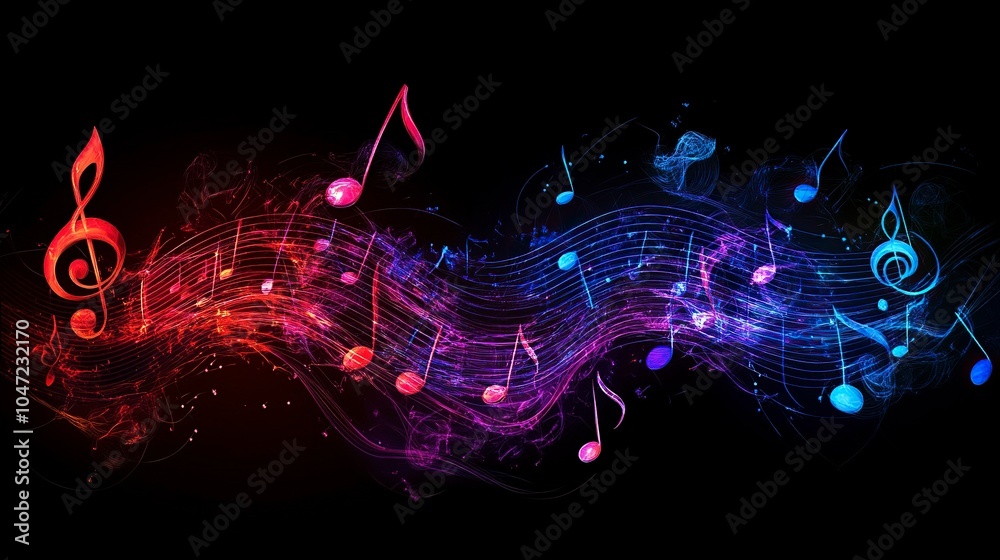 Musical Notes Icon Wave Pattern Wave of music melody notes with clef. Musical notes stave line pattern ...