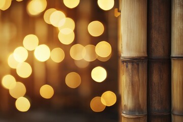 Poster - Close-up of a bamboo pole with decorative lights in the background, suitable for use in event or party decorations
