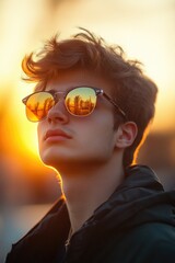 Aufkleber - A young man wearing sunglasses and a black jacket, great for use as a profile picture or to represent a cool guy