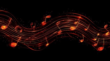 Poster - Wave of music melody notes with clef. Musical notes stave line pattern symbols icon, vector. Music notes background, Music notes wave icon. generative ai