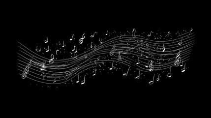 Poster - Wave of music melody notes with clef. Musical notes stave line pattern symbols icon, vector. Music notes background, Music notes wave icon. generative ai