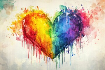 Aufkleber - A colorful rainbow painted heart on a white background