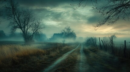 Aufkleber - A dirt road runs through a green field, ideal for rural or countryside scenery