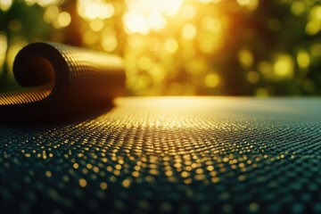 Poster - A close-up shot of a yoga mat on a table, ideal for use in health and wellness related contexts