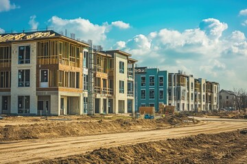 Aufkleber - A row of multi-story apartment buildings under construction