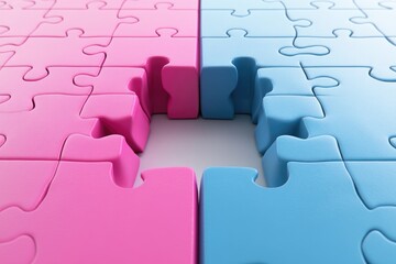 Poster - A single puzzle piece with pink and blue colors, missing one part