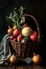 Poster - Basket filled with assorted vegetables for cooking or display