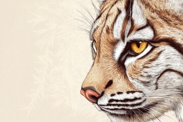 Poster - A close-up view of a tiger's face against a plain white background, perfect for use in wildlife or animal-themed designs