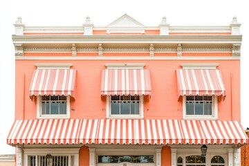Aufkleber - A red and white building with a red and white awning, suitable for use in architecture or design contexts