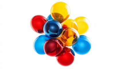 Wall Mural - a cluster of vibrant red, blue, and yellow balloons floating together, with shiny surfaces reflectin