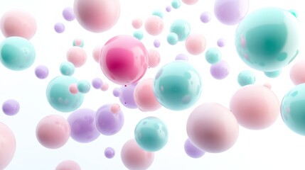 Wall Mural - a group of pastel-colored balloons in pink, lavender, and mint green floating together in mid-air ag