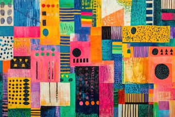 Aufkleber - Colorful abstract painting with geometric shapes and patterns