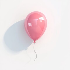 Wall Mural - a single glossy pink balloon floating mid-air, casting soft shadows on a clean white background, sym